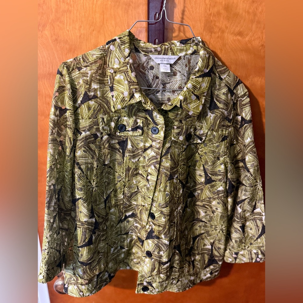Christopher & Banks Green and Black Patterned Top